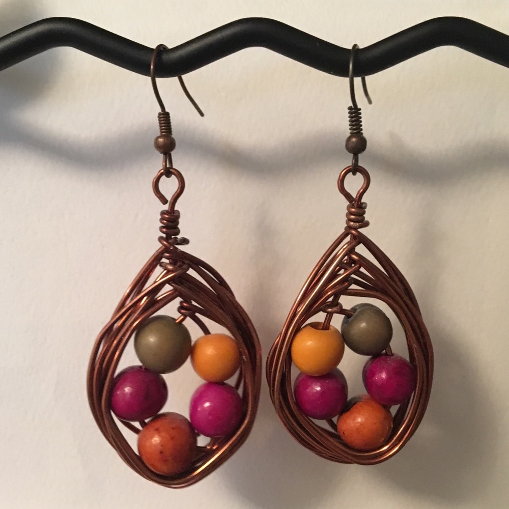 Hand crafted earrings- wire and beads